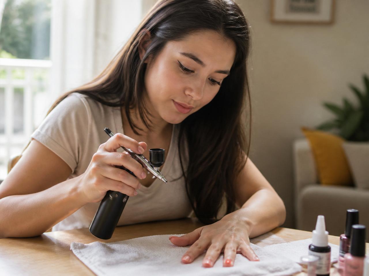 Jeune femme réalisant ses ongles à la maison avec AéroNail Pro™